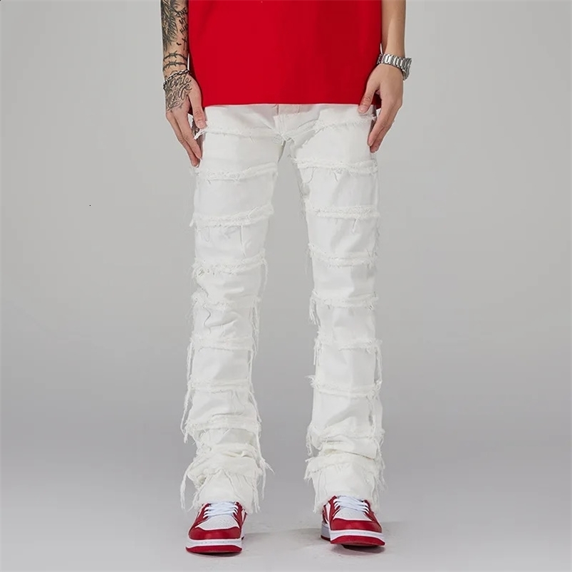 Punk Stacked White Straight Y2K Grunge Jeans Pants Men Fashion Hip Hop Kpop Women Cotton Old Long Trousers Ropa Hombre 240830