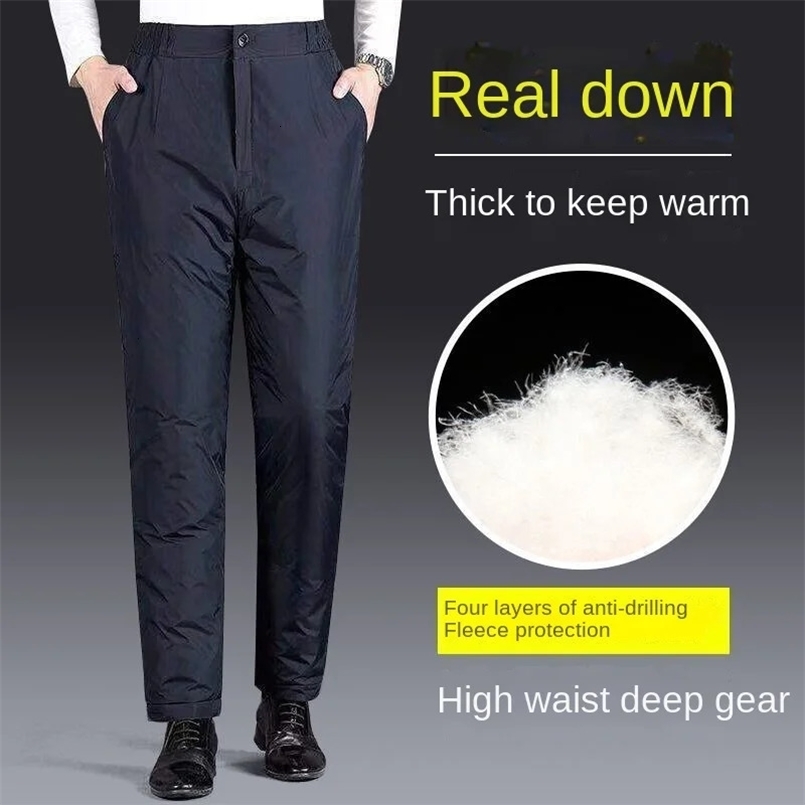 Thickened mens Trouser winter windproof and warm straight cotton corrugated pants with elastic waist and wool lining outerwear 241111