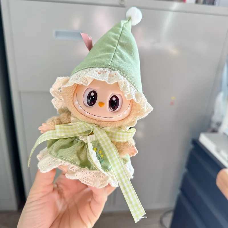 Cute 1517 cm LabubuV1 V2 V3 Sitting Series Beautiful Skirt Doll and Accessories Hat Toy Doll Clothes Four Piece Set Holiday Gif C250924