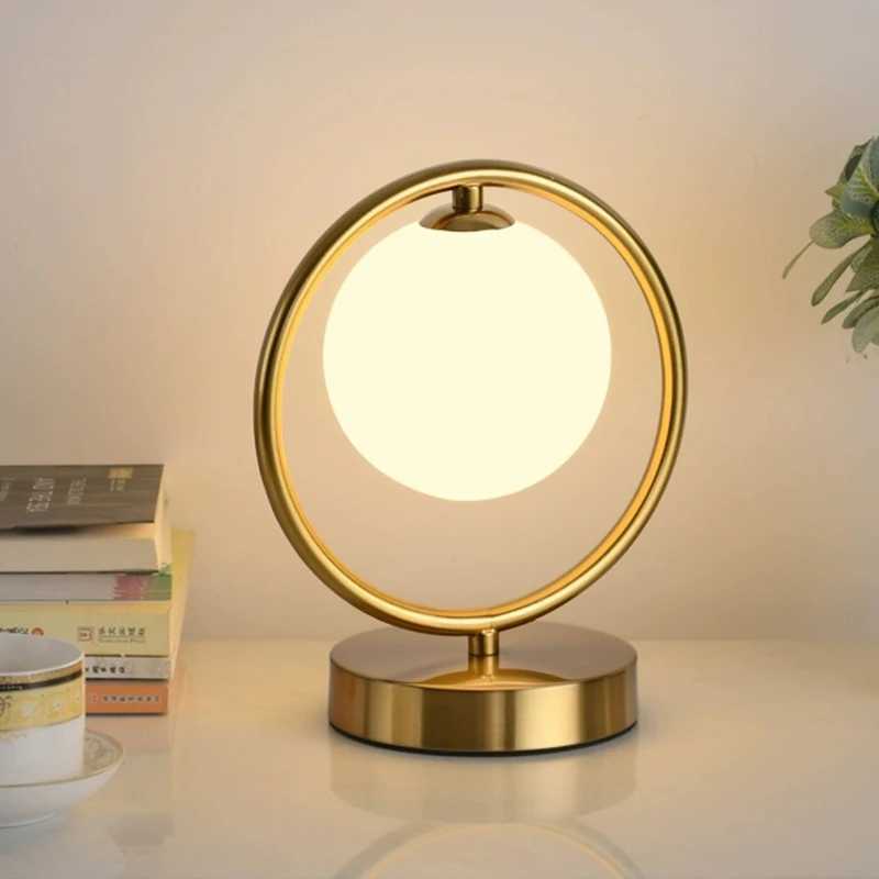 Nordic Brass Ring Glass Ball Table Lamp Modern Led Living Room Bedroom Hotel Home Decor Desk Lamp Eye Protection lamp C251115