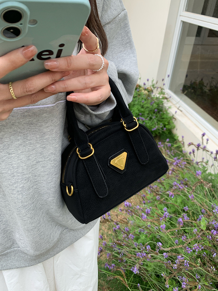 2025 Korean Style Bowling Bag Women Retro Colorblock Patchwork Shoulder Crossbody Fashion Purse 250806