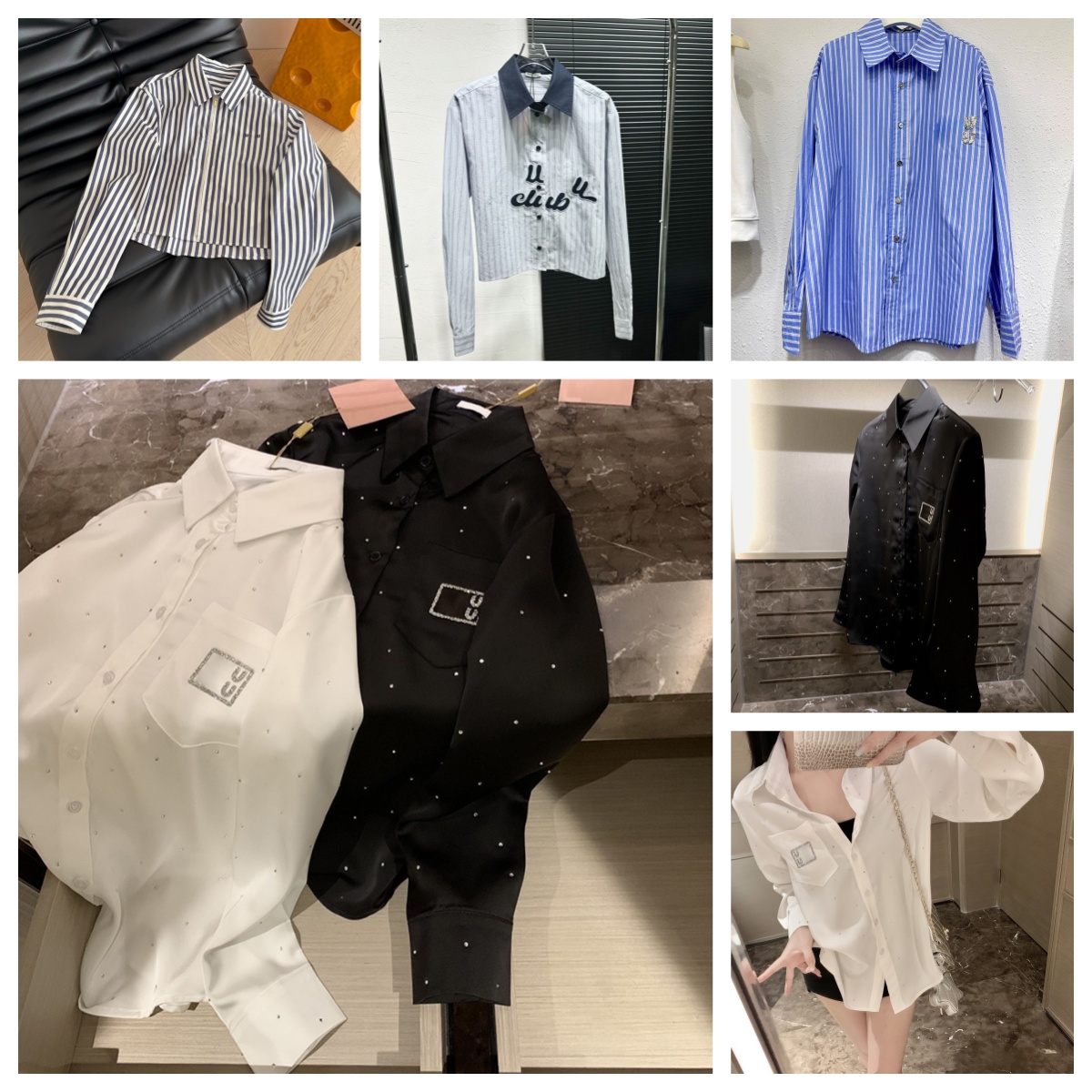 Designer Shirt Women's Long Sleeve Designer Diamond Shirt Versatile Burnout Embroidery Patchwork Striped Shirt Casual Top Sizes S-L