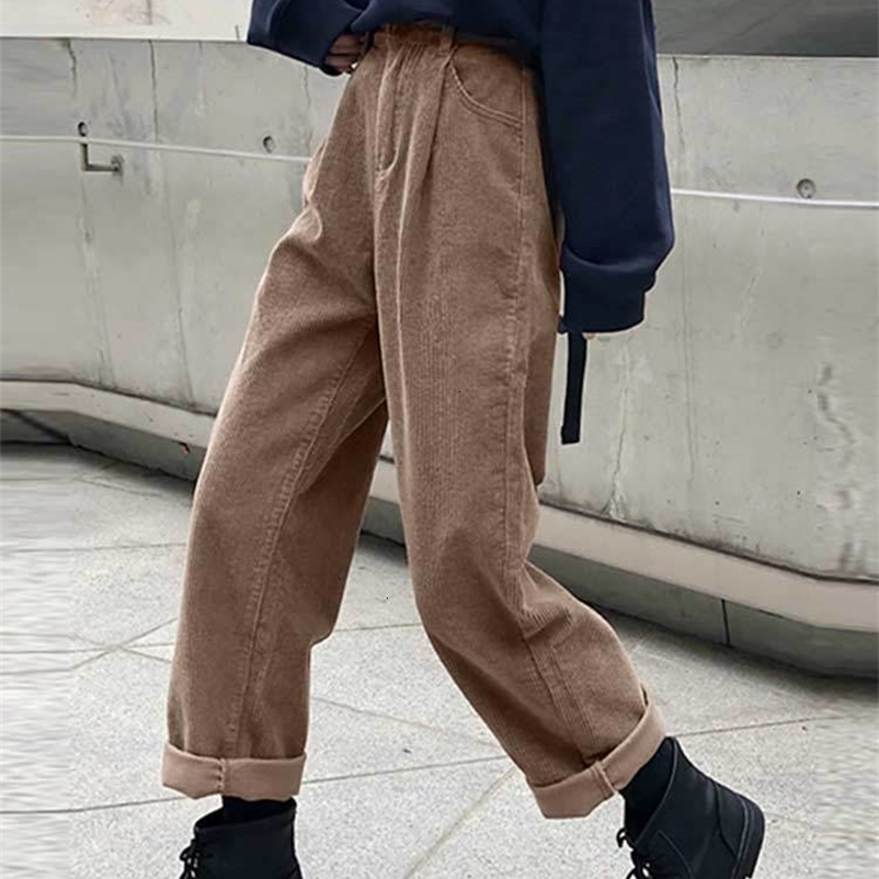 Women's Pants Capris Corduroy Women's Pants Straight Casual High Waist Pleated Trousers Vintage Harajuku Autumn Chic Solid Woman Bottoms 230