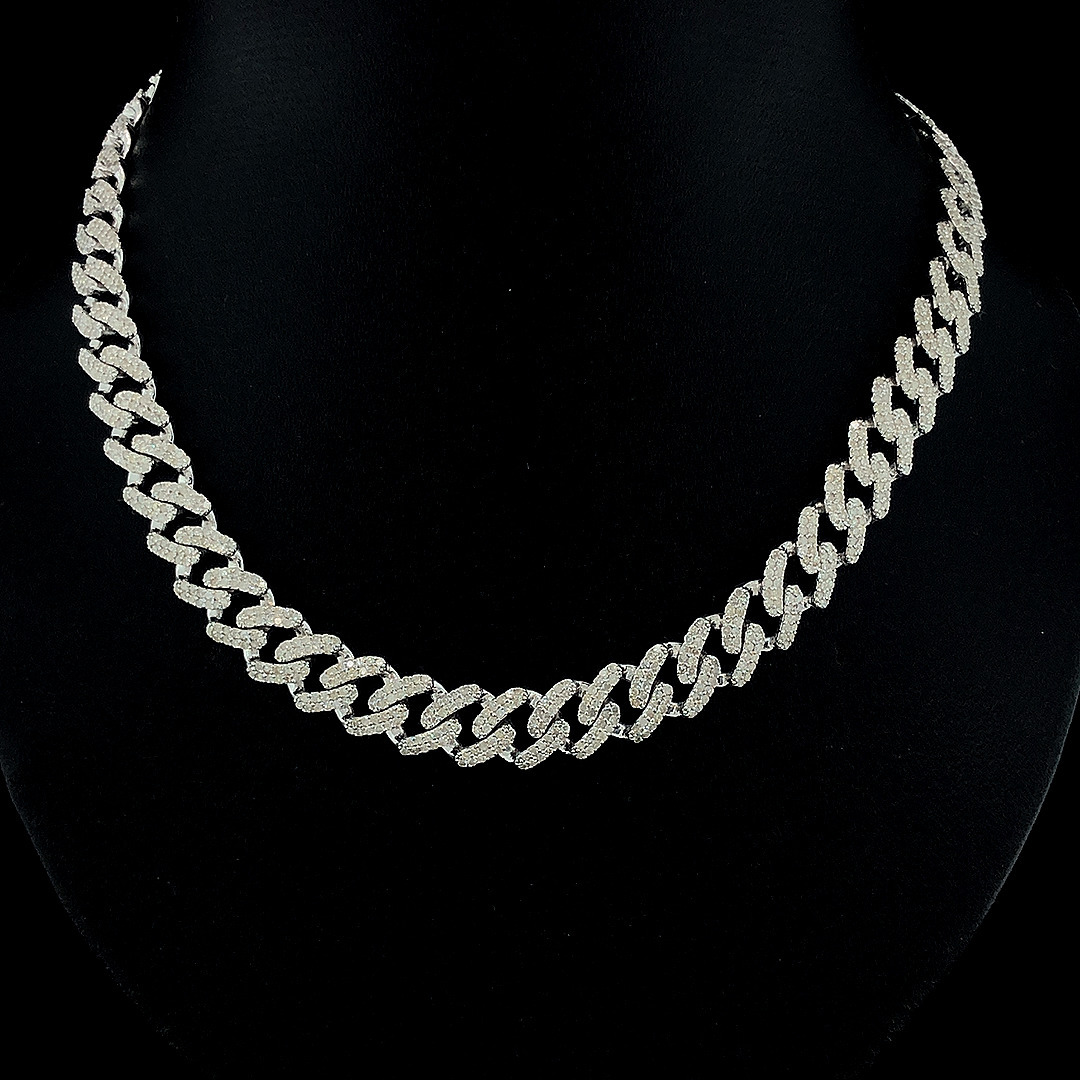 Sparkling Iced Out Prong Settings Heavy Cuban Link Chain in 10k Solid Gold With Baguette Cut Moissanite for Party Hip Hop Style