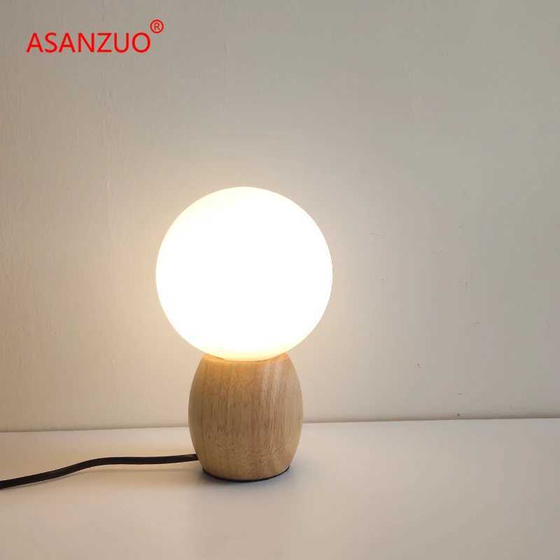 ASANZUO Wood table lamp milk white glass ball decor Bedroom bedside lamp Study Childrens eye protection warm LED desk lamp C251115