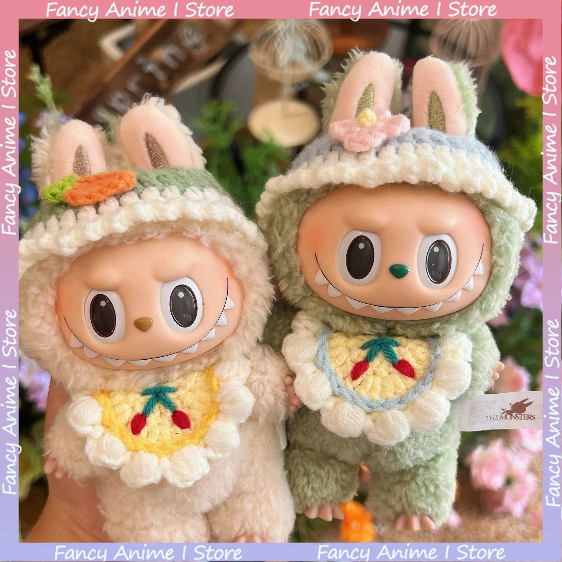 Cute Labubu Doll Hat Bib Towel Accessories Knitted Baby Paddle Hat Set Suitable for V1V2V3 Labubu Colorful Floral Doll Clothes C250924