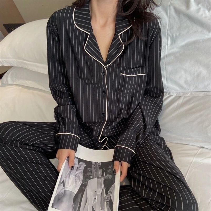 Women's Sleepwear Striped Pajama Set Women Autumn Brief Set Two Piece Pijama Sleepwear Winter Pyjamas Couple Bedroom Loungewear Home Clothes 2303