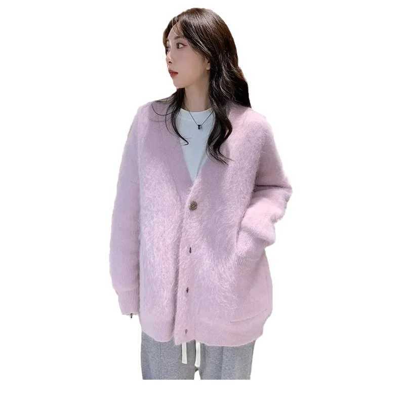 Cardigan Knit Sweater Women Single Breseted V Neck Coat Solid Long Sleeve Splice Jumpers Elegant Coat Loose Autumn Winter L250923