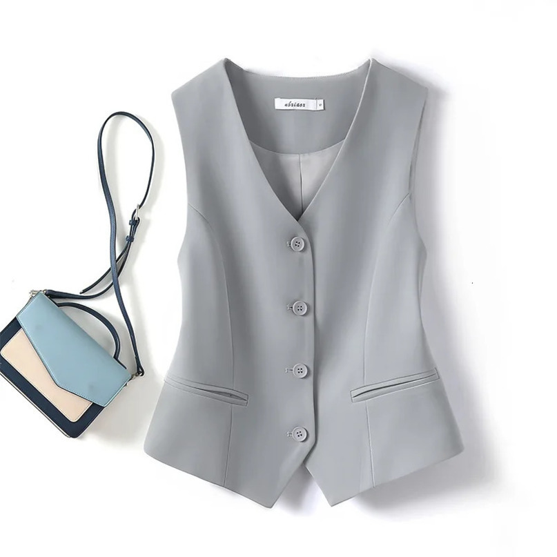 #0723 Black Gray White Short Blazer Vest Women Single Breasted Office Coat Thin Female Outerwear Spring Summer 240523