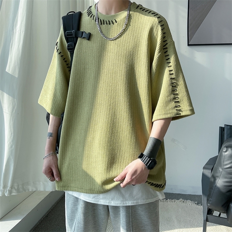 Men's T-Shirts Hand sewn men's summer T-shirt Korean men's oversized short sleeved T-shirt 230410