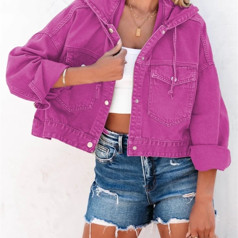 Spring Summer Jackets Women Hooded Denim Jacket Womens Vintage Jean Coats Casual Long Sleeve Top Clothes Female Streetwear 240717