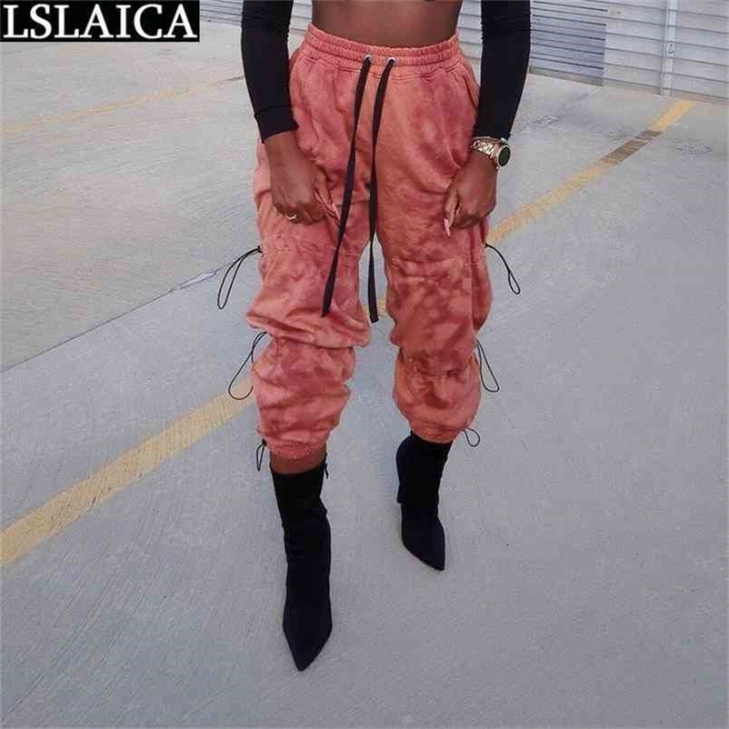 Woman Pants Casual Fashion Drawstring Printing Pocket All Match Sweatpants Women Elastic Waist Streetwear Femme Pantalon 210515