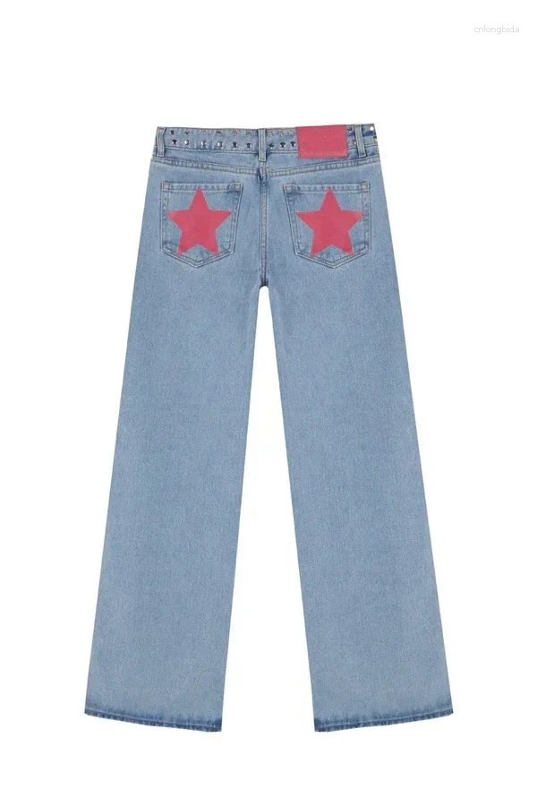 Women's Jeans ONE DILEMMA Five-Pointed Star Rivet Design Fashion Street Harajuku Baggy Women Clothing Casual Straight Denim Pants