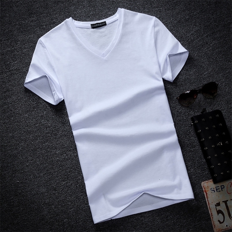 Men's T-Shirts White Black Men's Summer Cotton T-shirt Men's Short Sleeve V-Neck Ultra Thin Summer T-shirt Men's T-Shirt 230403