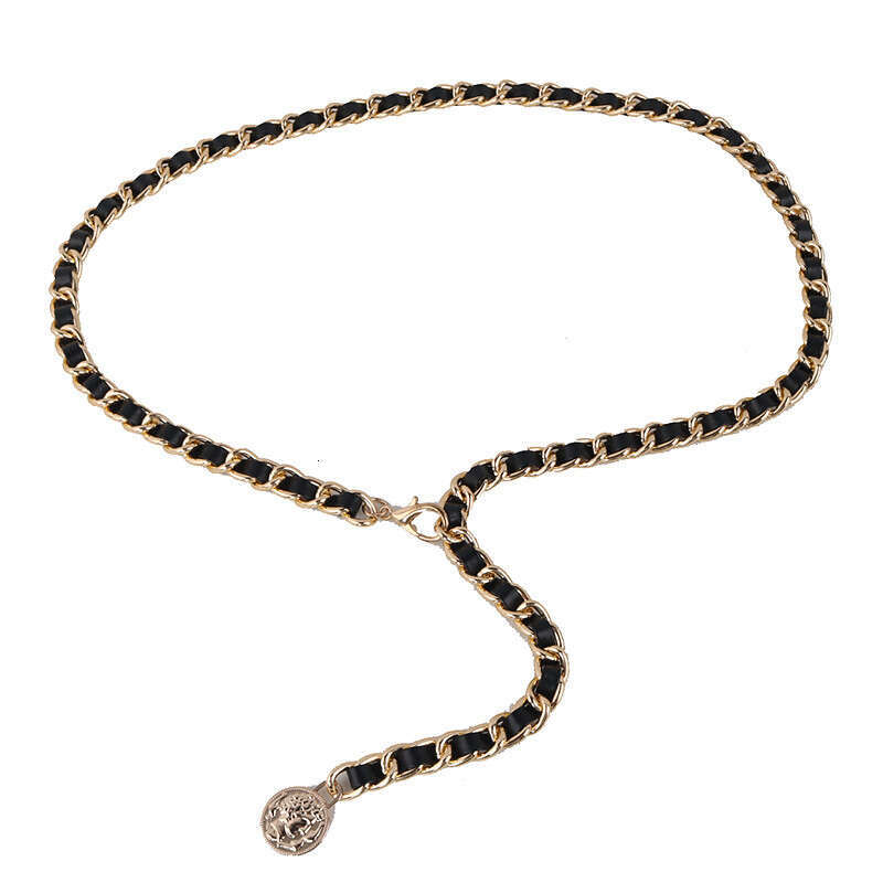 French Style Chain Women, Fashionable Leather Patchwork Metal Belt Accessory Dresses, Waist Cincher for Women