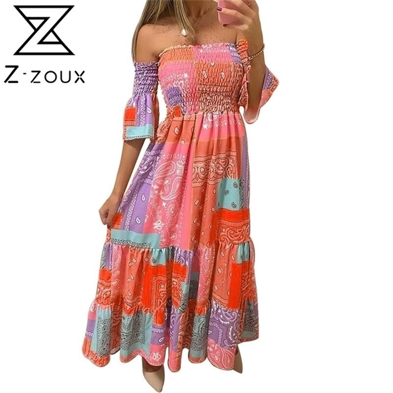 Women Dress Printed Bohemia es Sexy Long Print Floral Maxi Slash Neck Off Shoulder Summer es 210513