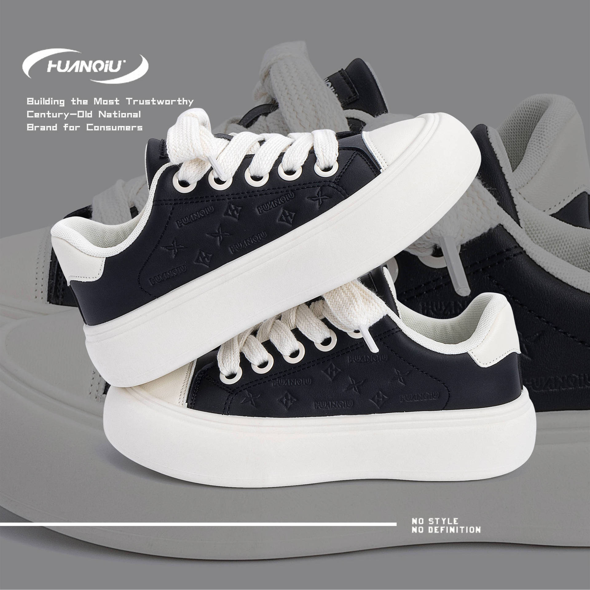 HUAN QIU Free shipping Designer Casual Shoes Versatile board shoes black low cut shoes thick soled height increasing sports shoes luxurious