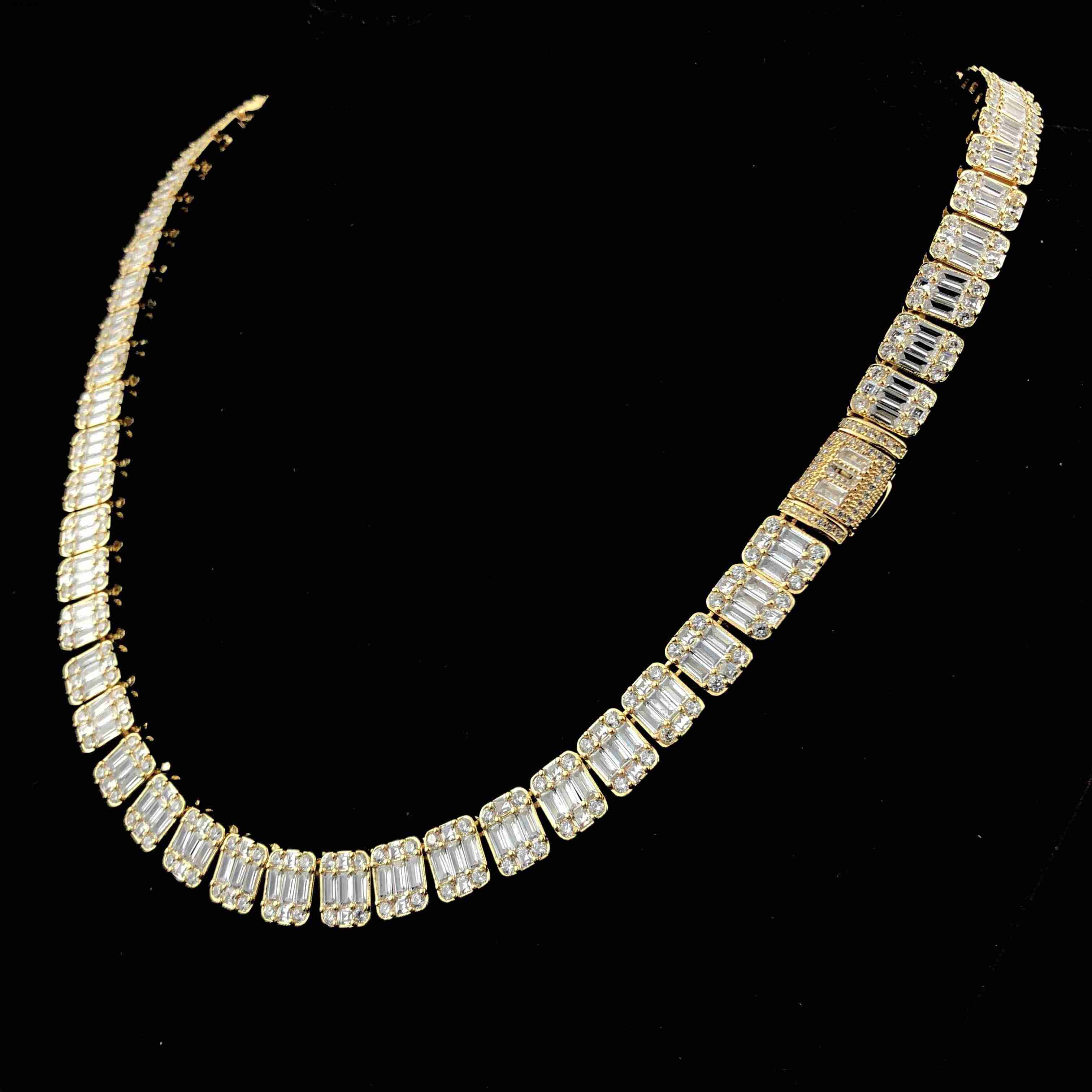 8mm Square Baguette Tennis Chain in Yellow Gold and White Gold