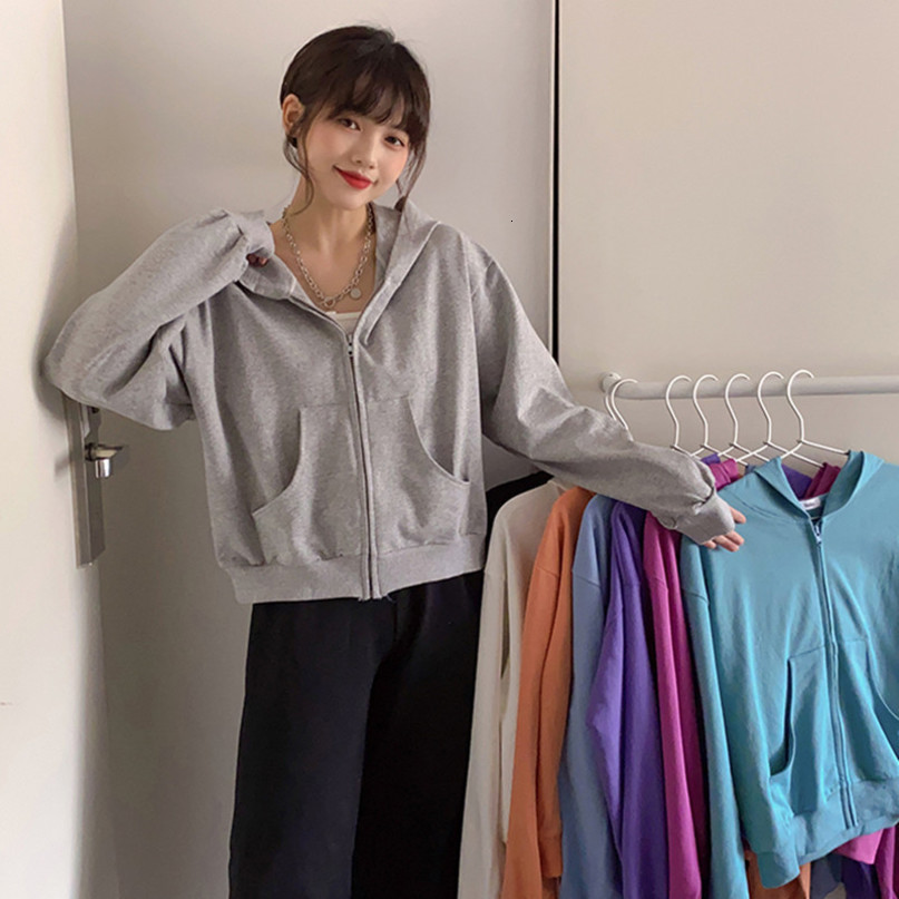 8 candy colors korean soild color Women Autumn Hoodie Coats Zipper Jacket Casual Clothing Tops Female Coat womens (F4100) 210423