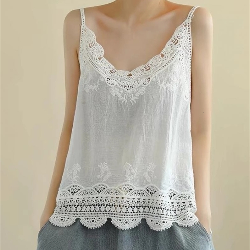 Camisoles Tanks Hollow lace vest Women's loose and simple inner sole shirt Top sleeveless vest Top Sexy women's shirt White 230408