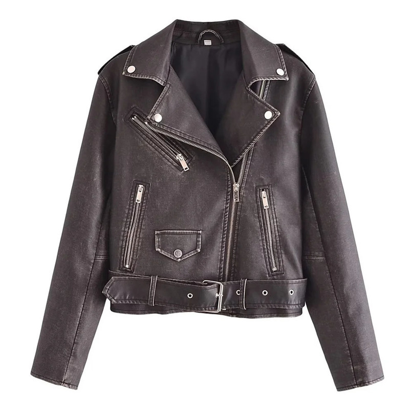 Womens Jackets UNIZERA AutumnWinter Fashion Versatile Washed Leather Worn Motorcycle Jacket Coat 231129