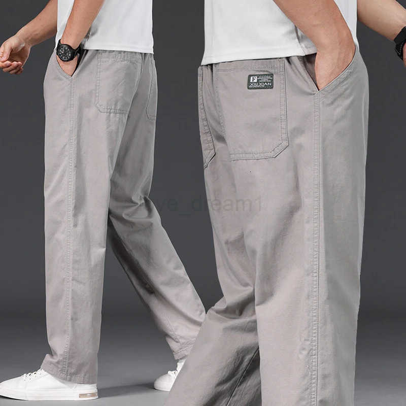 Big Size Mens Casual Pants Relaxed Fit Cotton Trousers Elastic Waist Drawstring Sweatpants Mens Jogger Pants Summer Spring T250924