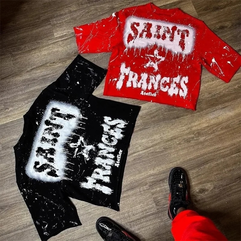 Harajuku streetwear trend large pattern printed mens O-neck loose top oversized Y2k style fashionable T-shirt 250423