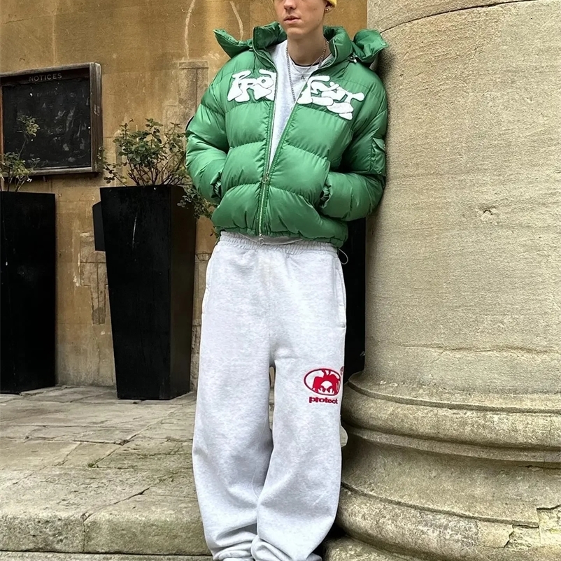 Hip hop letter embroidery protection casual fashion sports pants mens high waisted runner Y2K drag cargo pants 241007