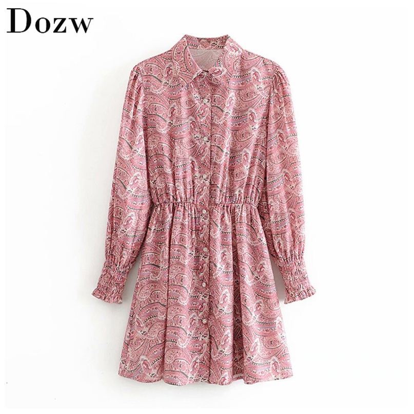 Fashion Floral Print Mini Shirt Dress Ruffled Long Sleeve Vintage Party Dress Ladies Loose Casual Chic Dresses Vestidos 210414