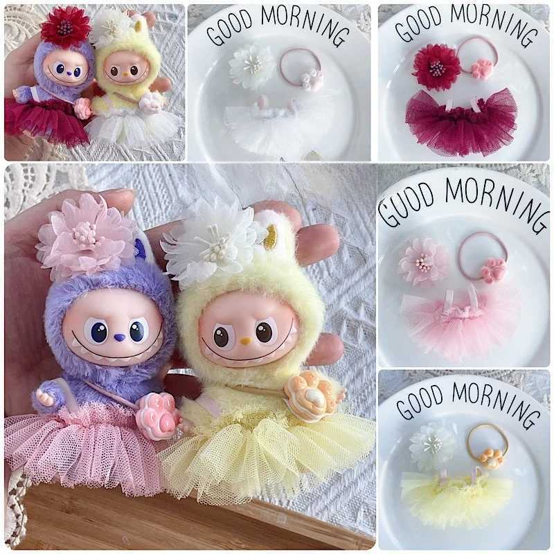 For 10cm Labubu Clothing Set Mini Ballet Skirt outfit New 40 Labubu Clothes Skirt Cat Claw Hair Clip Bag Doll Accessories C250924