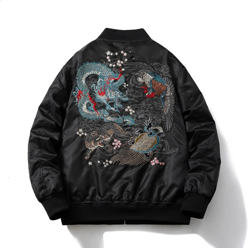 Bomber jacket mens tiger dragon embroidered womens phoenix retro pilot baseball original ner windproof fashion 240904