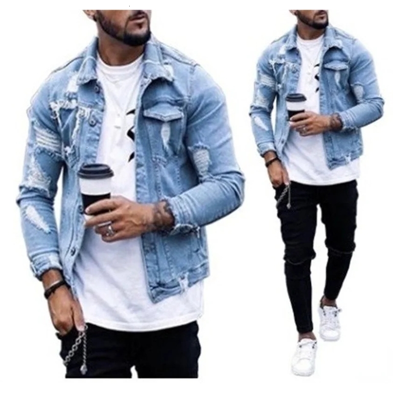 Fashion Men Jackets Spring Autumn Lapel Mens Denim Jacket Holes Irregular Washing Jacket Men Long Sleeve Cardigan Tops 250519