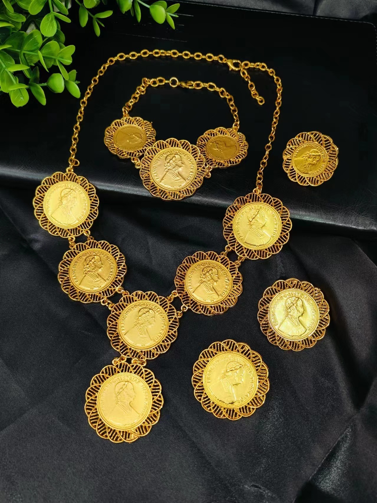 ANIID ly ed Dubai gold coin necklace bracelet jewelry set African Ethiopian bride wedding gift241105