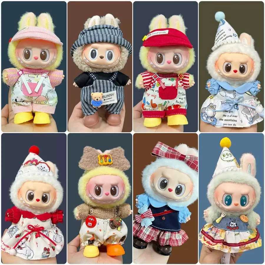 Doll Clothes for Labubu 17cm Glue Doll Replacement Overalls Hat Plush Clothes Cartoon Cute Peripheral Clothes C250924