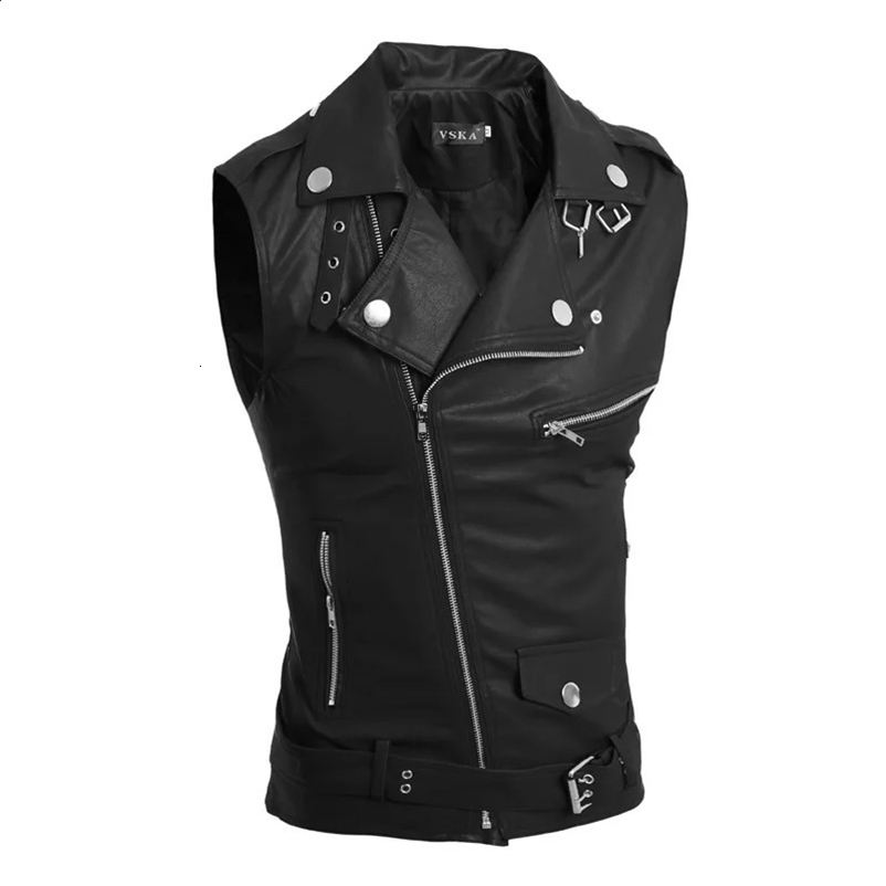 COLDKER Casual PU Men Vest Waistcoat Winter Jacket Turn-Down Vests Thicken Warm Coat Motorcycle Leather Vest for Men 240912