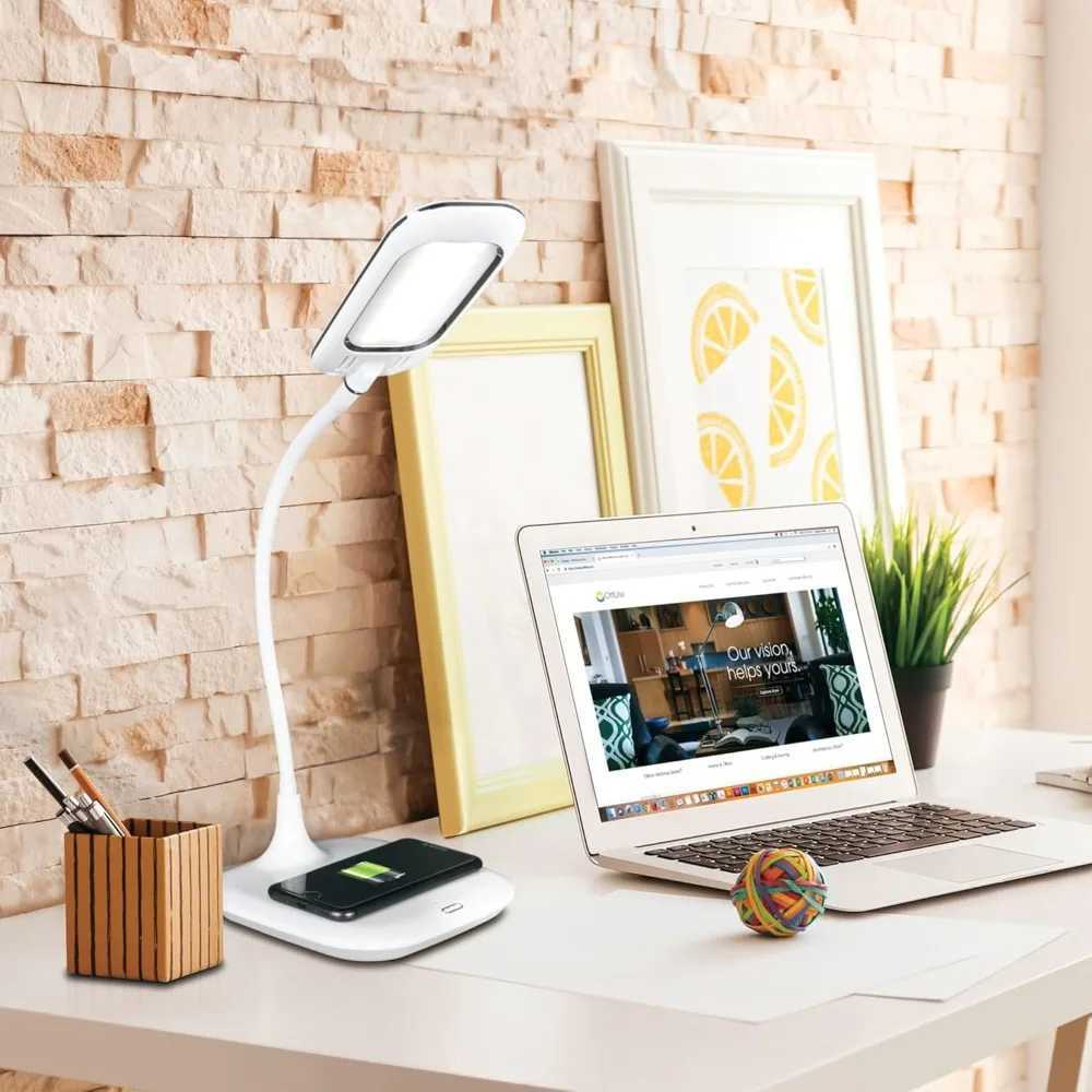 LED Desk Lamp with Wireless Charging Designed to Reduce Eyestrain Adjustable Flexible Neck 3 Color Modes Touch C251115