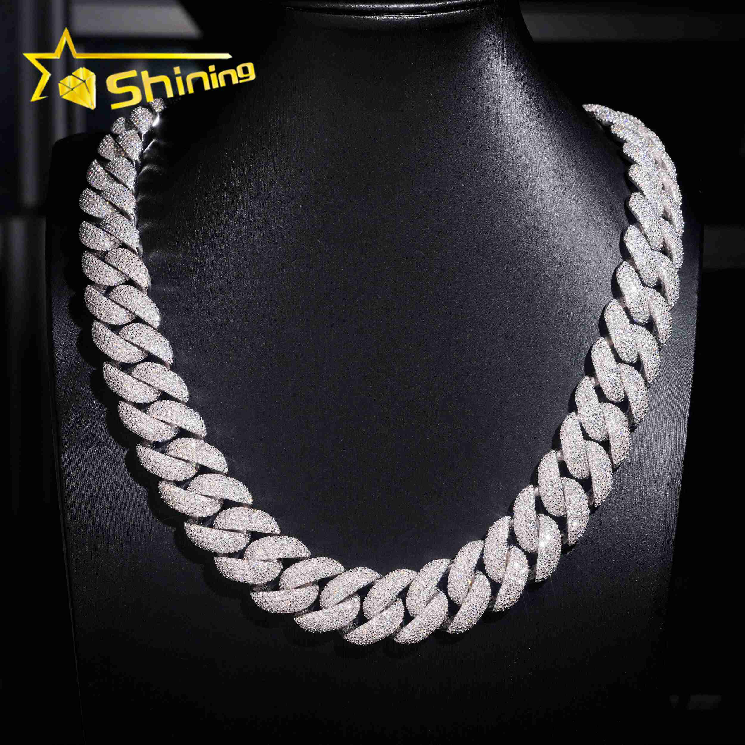 Hip Hop Jewelry 22mm Big Chain Solid Back 925 Sterling Silver Pass Diamond Tester Iced Out Necklace Moissanite Cuban Link Chain