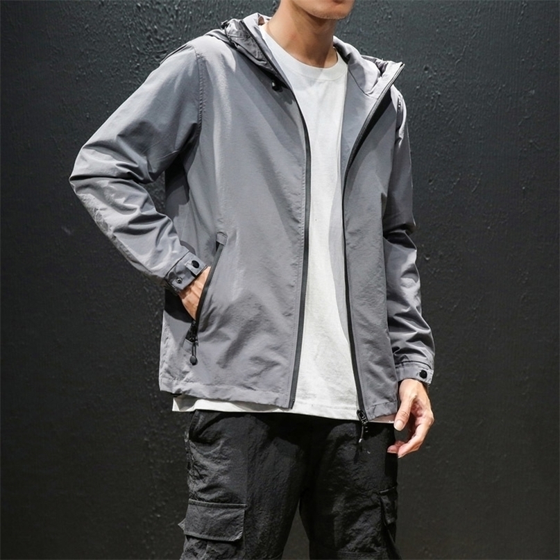 Autumn New Trend Fashion Zipper Jacket Men Casual Men's Solid Color Hooded Black Male Coats 4XL 5XL Outerwear 210412