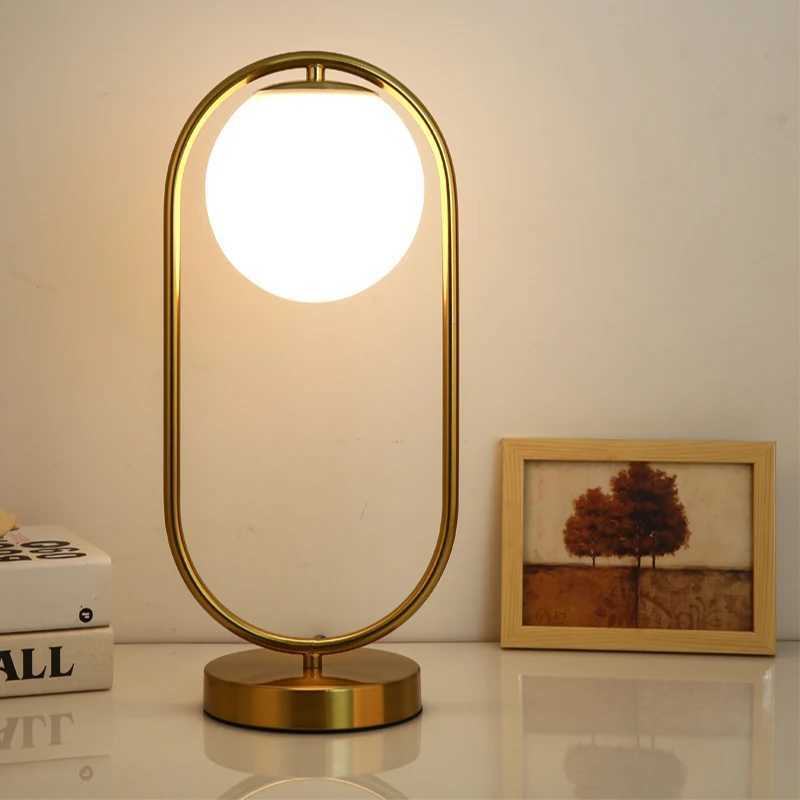 Nordic Brass Ring Glass Ball Table Lamp Modern Led Living Room Bedroom Hotel Home Decor Desk Lamp Eye Protection lamp C251115