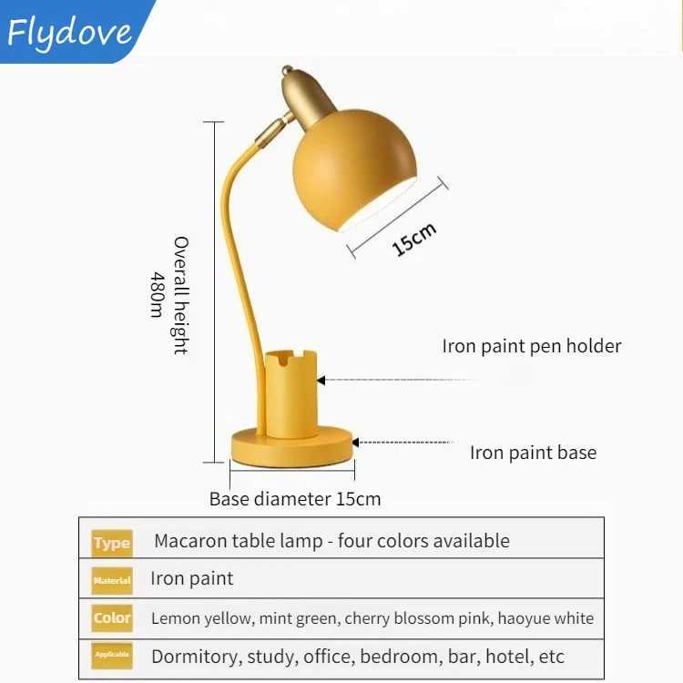 Nordic Iron Art LED Macaron Desk Lamp Eye Protection Dimming Metal Pen Holder Table Lamp Living Room Bedroom Home Decor Lighting C251115