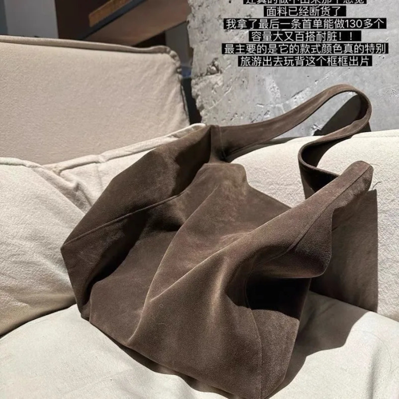 Korean Style Large Capacity Commuting Suede Solid Color Simple Bag Shoulder Handbag Hand Bags for Women 241021