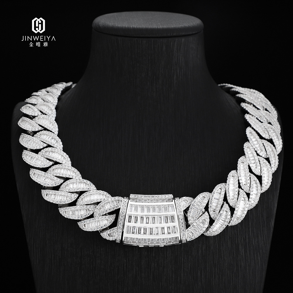 Hip Hop Luxury 5A Moissanite Heavy Necklace Baguette Iced Out Cuban Link Chain