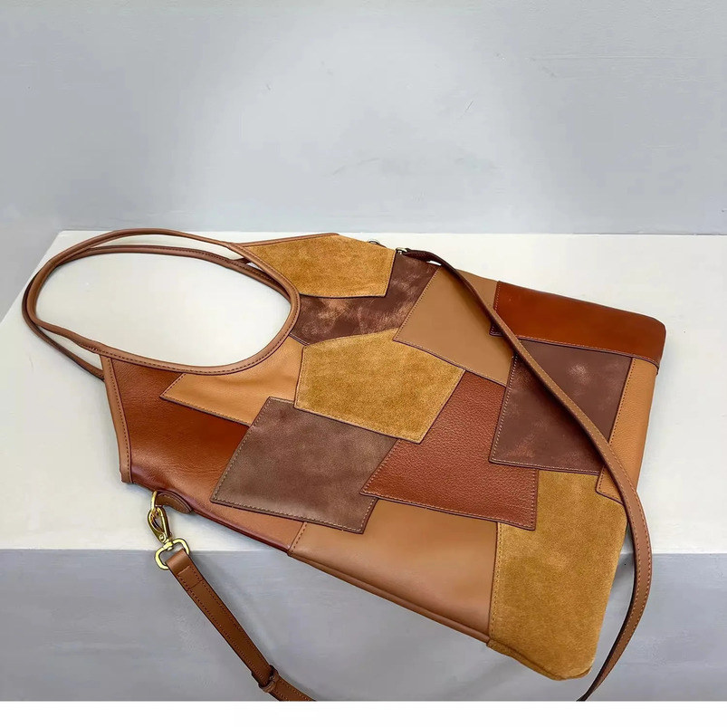 Retro fashion womens handbag with genuine leather patches working casual y n lingerie bag 241008