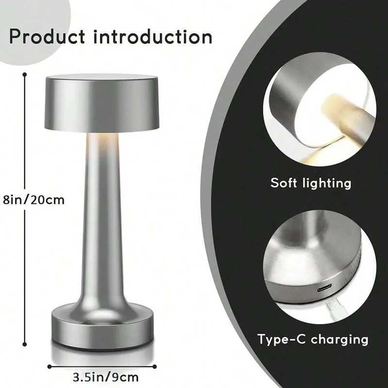 LED dumbbell desk lamp USB charging modern minimalist creative atmosphere night light bar metal tapping lampSilver C251115