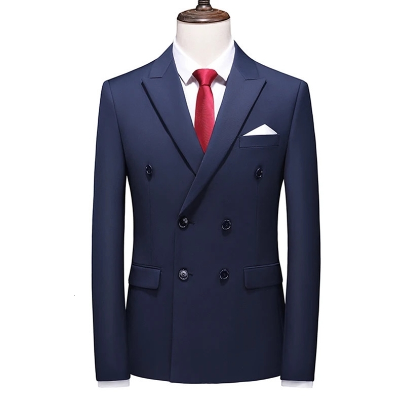 Fashion Mens Casual Boutique Business Solid Color Double Breasted Dress Formal Suit Blazers Jacket Coat 240518