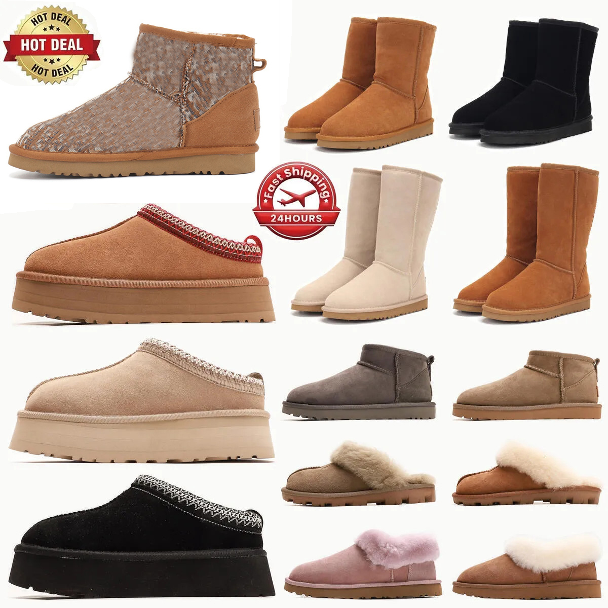 Tazz Slippers tasman fur slides classic ultra mini platform boot Suede Shearling Disquette Slipper men women shoes Ankle mules winter designer kids booties big size