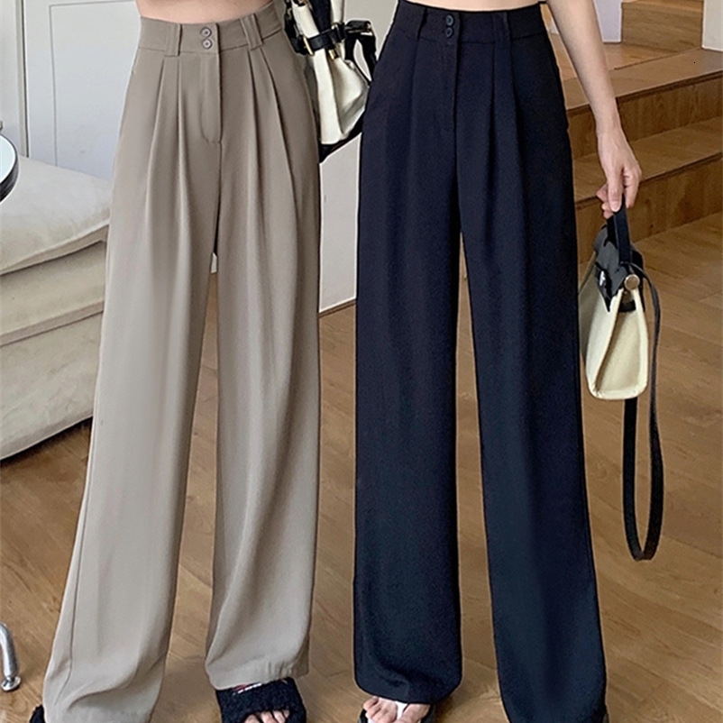 Women's Pants Capris Jielur Office Lady Suit Women High Waist Loose Black Khaki Trousers Woman Basic Korean Chic Wide Leg Female 221122