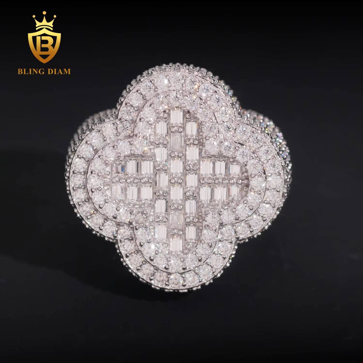 Hip Hop Jewelry 925 Sterling Silver Gold Plated Men Cuban 4 Four Leaf Clover Rings Vvs Moissanite Iced Out Pass Diamond Tester