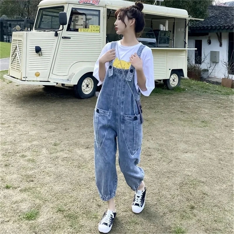 Women's Jumpsuits Rompers Rompers Denim Pant Women's Spring And Autumn Loose Beam Leg Ankle Length Wide Leg Pants Trend Jeans Lady Overalls 