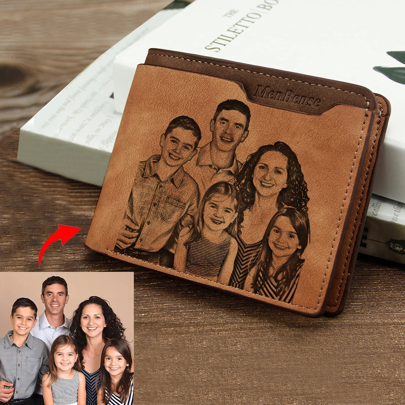 Ship from US Customized Wallet Po Mens Brown Short Waterproof MultiFunction Matte PU Leather Engraving Picture Personalized Purse For Men 250228FBB
